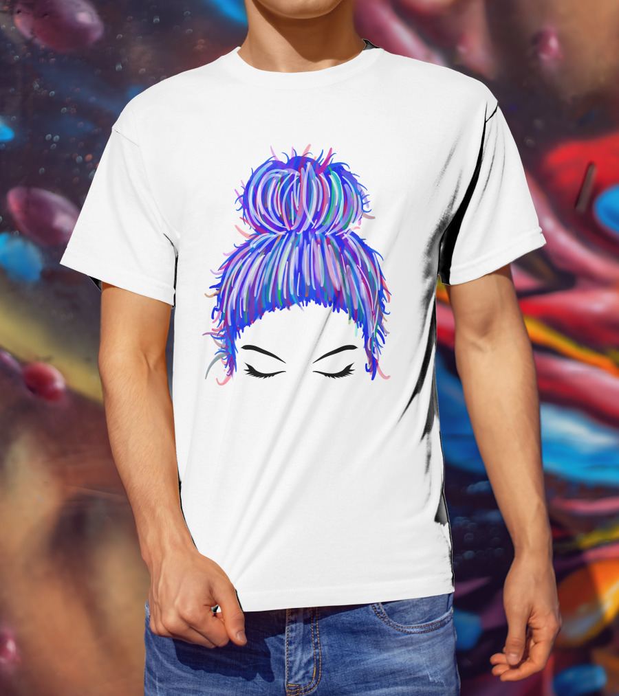 Messy Bun Mom Colorful Hair Updo T-Shirt
