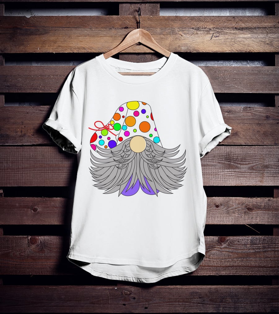 Colorful Polka Dot Party Hat Gnome Birthday T-Shirt