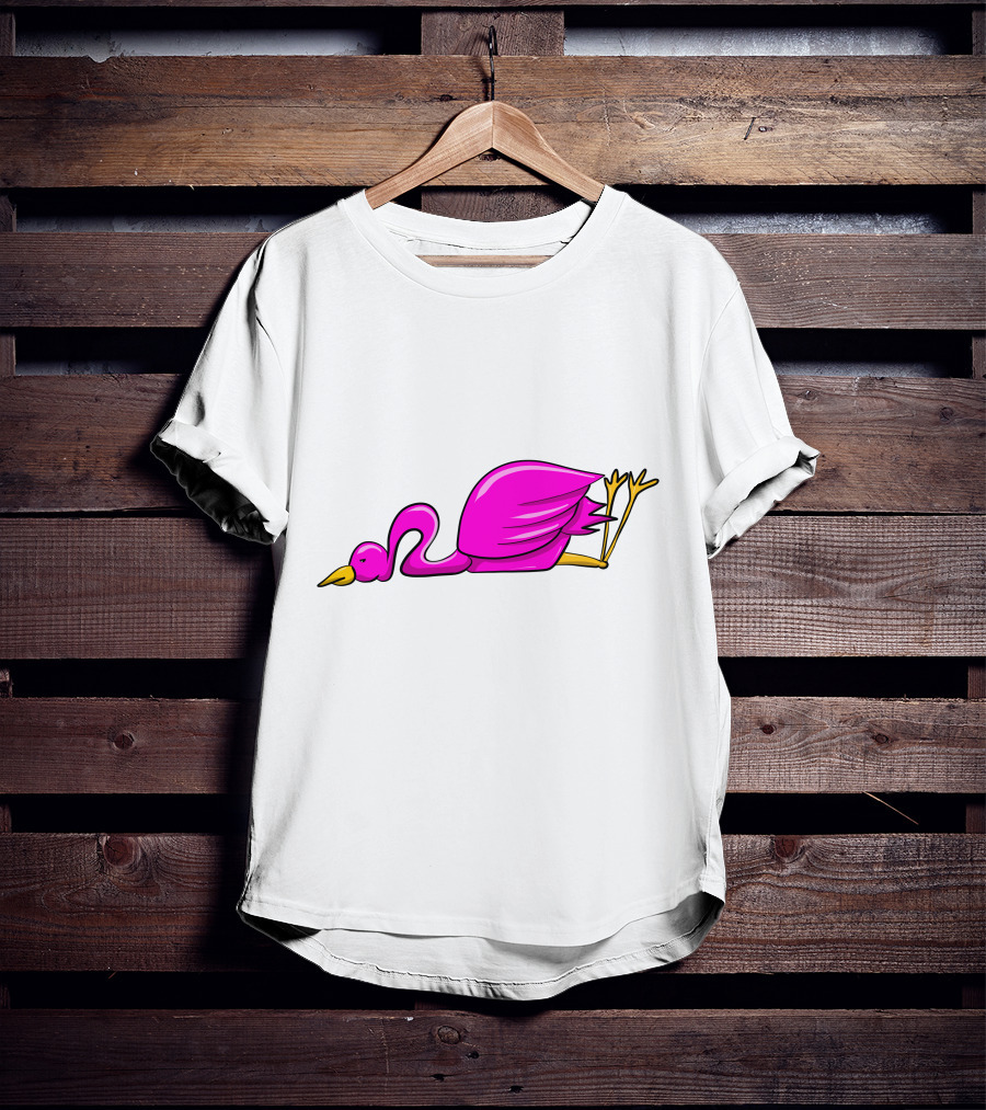 Stork Bird Flamingo Lying Down Cartoon T-Shirt