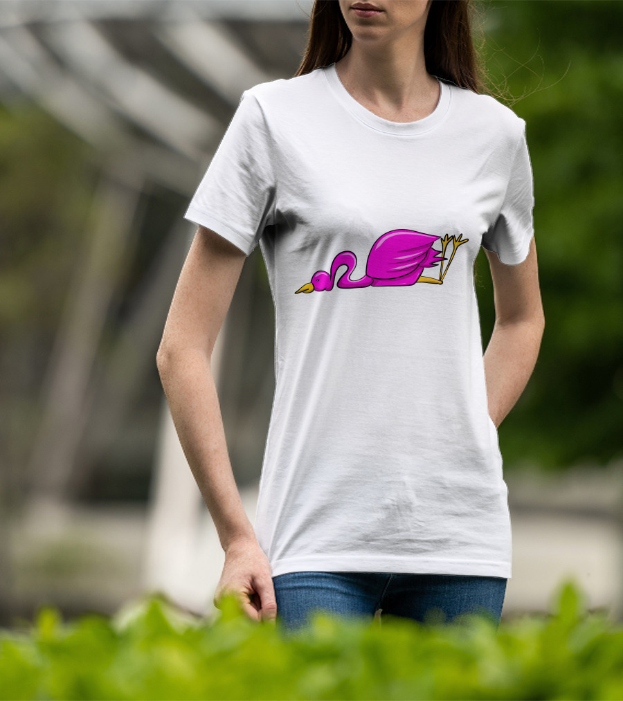 Stork Bird Flamingo Lying Down Cartoon T-Shirt