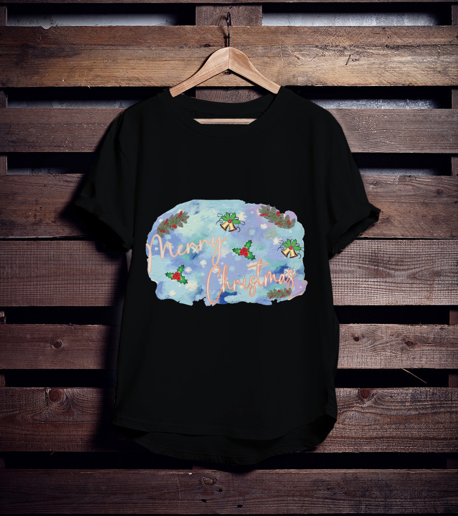 Merry Christmas Watercolor Holly And Bells T-Shirt