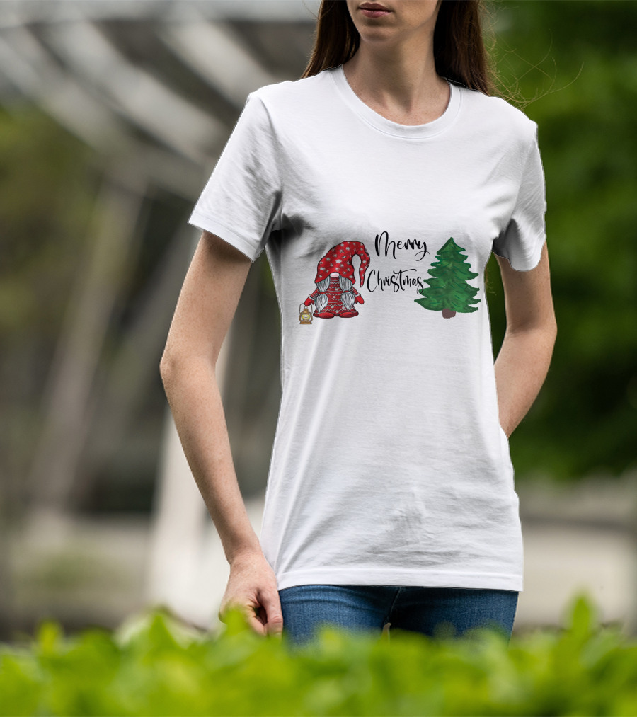 Merry Christmas Gnome With Lantern And Pine Tree T-Shirt