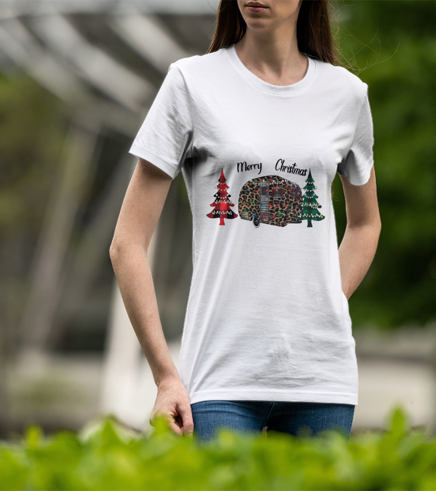 Merry Christmas Leopard Trailer With Festive Trees T-Shirt