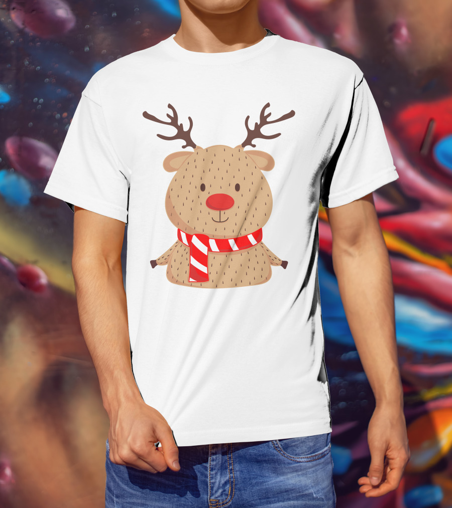 Baby Reindeer In Festive Winter Scarf T-Shirt