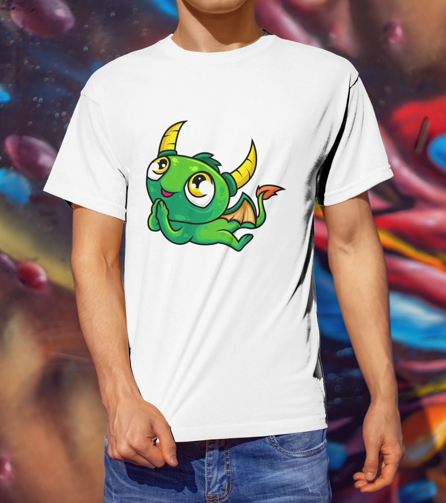 Cute Green Dragon Kawaii Cartoon Character With Horns And Wings T-Shirt