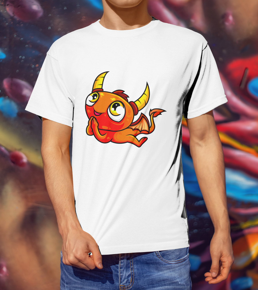 Orange Dragon Cute Cartoon Character With Horns And Wings T-Shirt