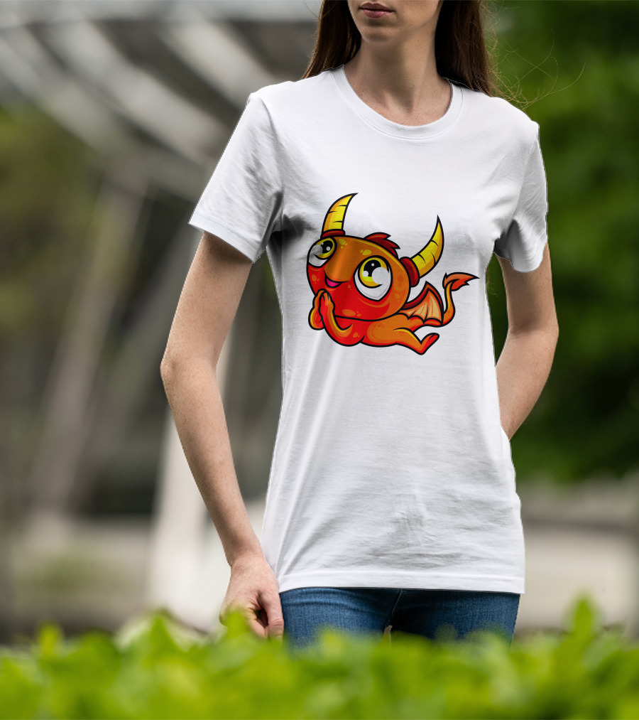 Orange Dragon Cute Cartoon Character With Horns And Wings T-Shirt