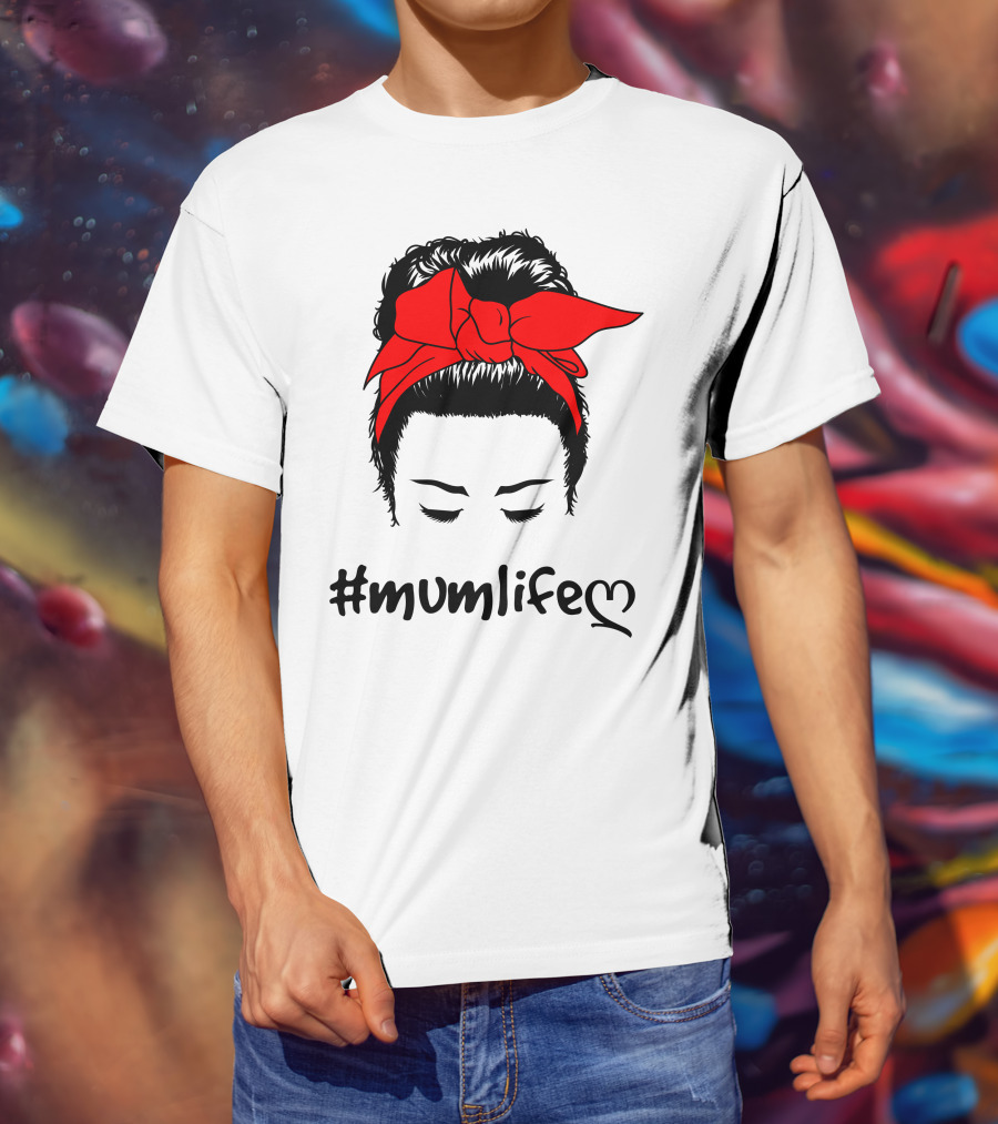 Messy Bun Red Bow #Mumlife T-Shirt