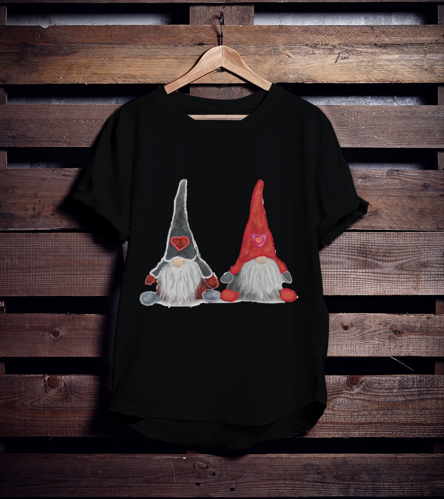 Watercolor Christmas Gnomes With Hearts T-Shirt