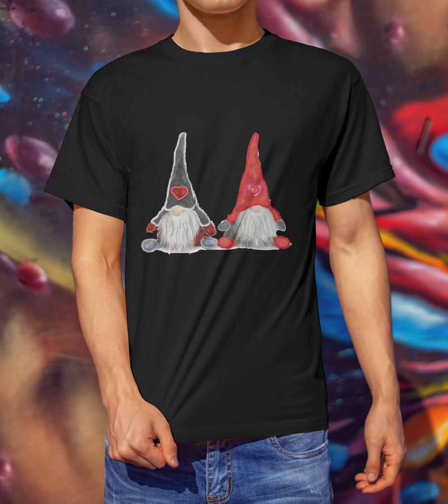 Watercolor Christmas Gnomes With Hearts T-Shirt