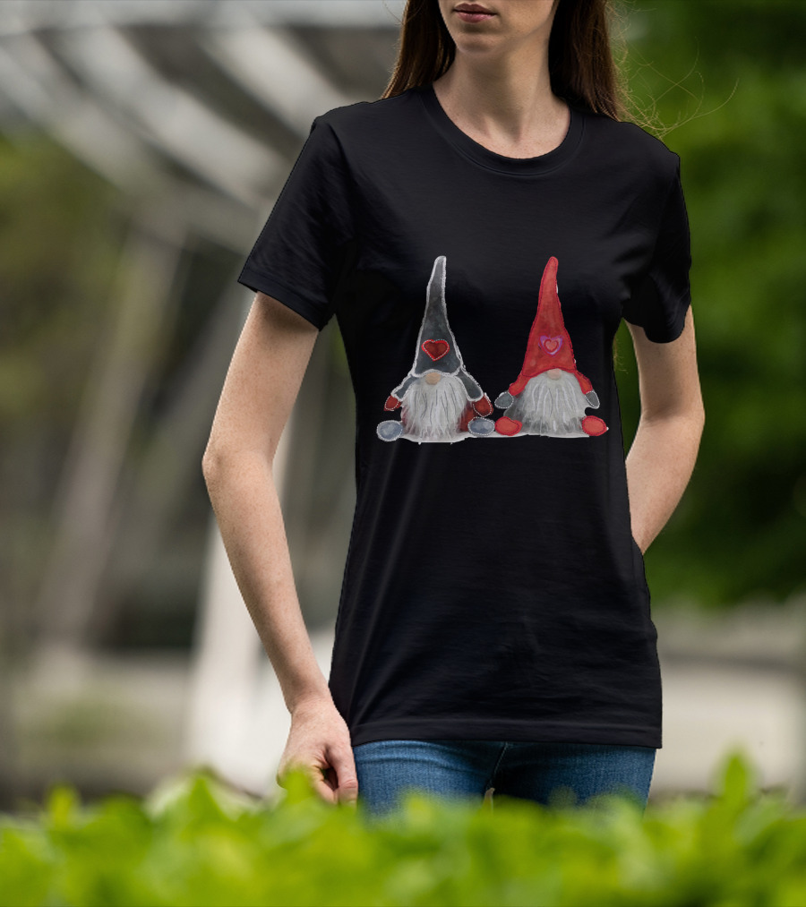 Watercolor Christmas Gnomes With Hearts T-Shirt