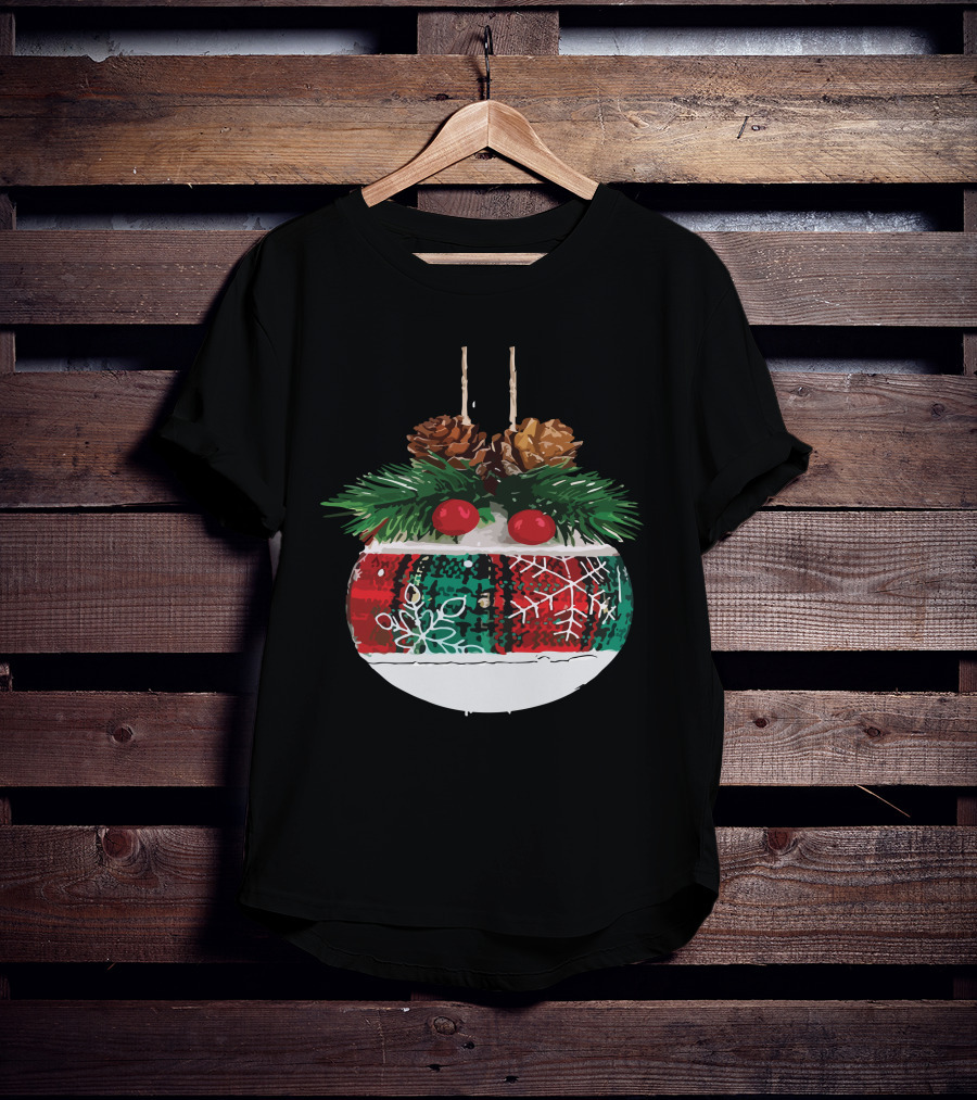Christmas Plaid Ornament With Pinecones And Snowflake T-Shirt