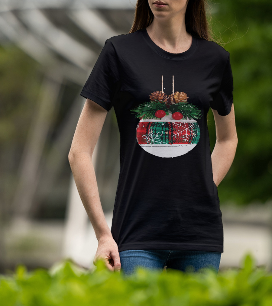 Christmas Plaid Ornament With Pinecones And Snowflake T-Shirt