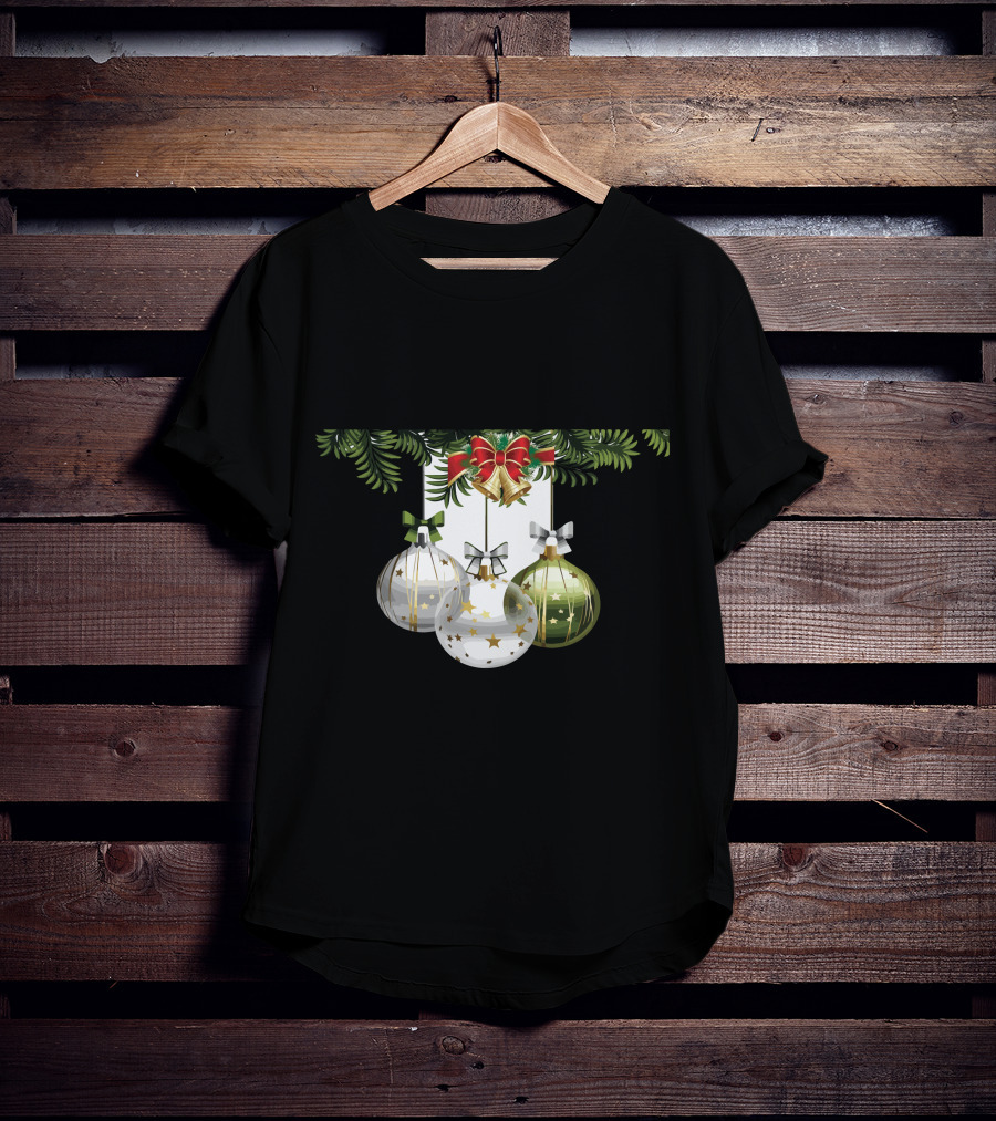 Holiday Christmas Balls Evergreen Branches Ribbons T-Shirt