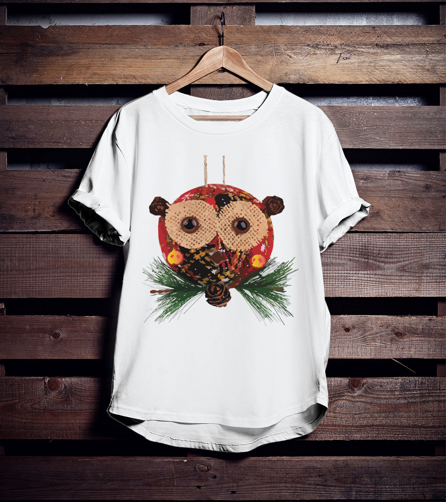 Christmas Ball Ornaments Owl With Pinecones And Greenery T-Shirt