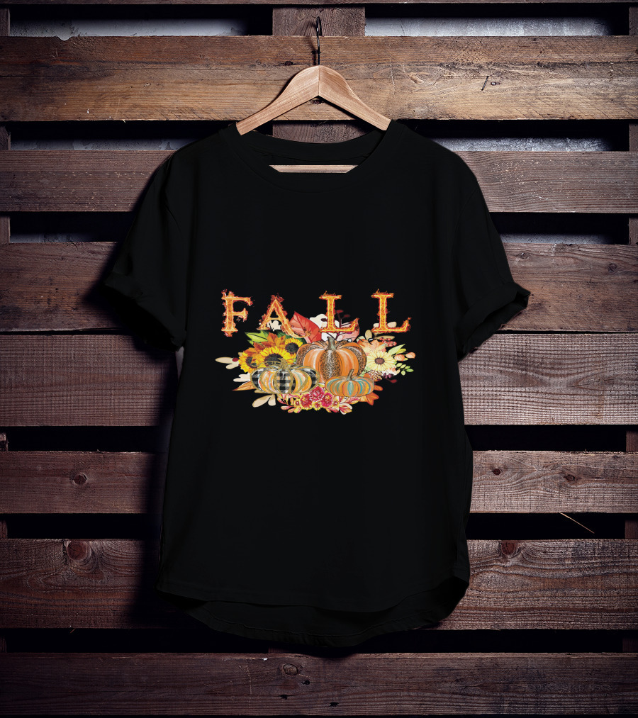 FALL Pumpkin Sunflowers And Leaves Thanksgiving T-Shirt