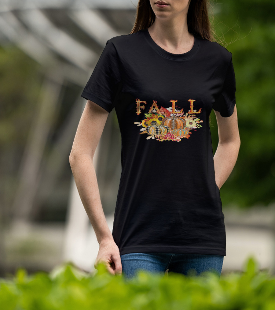 FALL Pumpkin Sunflowers And Leaves Thanksgiving T-Shirt