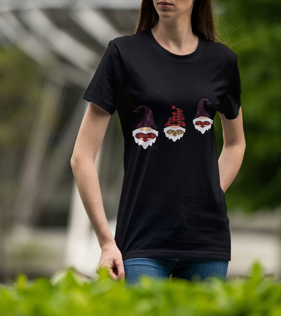 Valentine's Day Love Gnomes With Plaid And Leopard Hearts T-Shirt