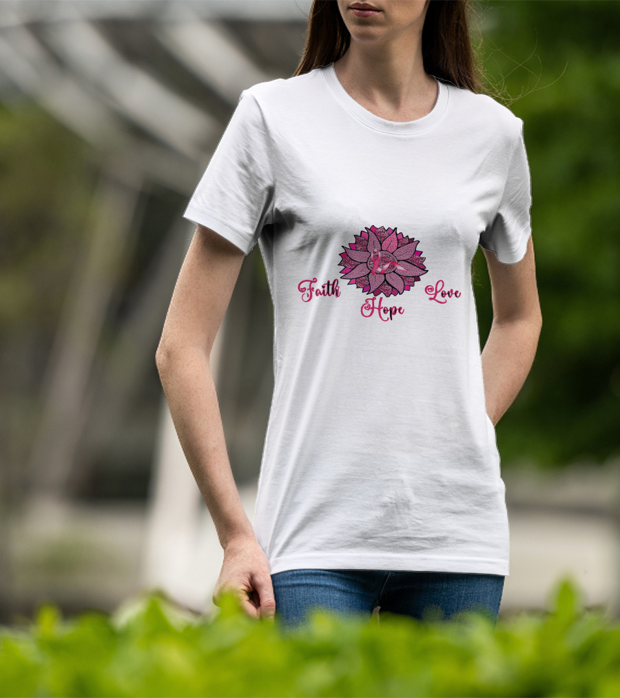 Faith Hope Love Pink Ribbon Leopard Sunflower T-Shirt