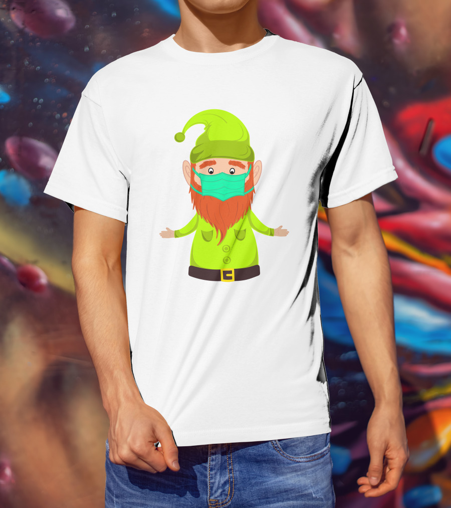Gnome With Green Hat Wearing Face Mask T-Shirt