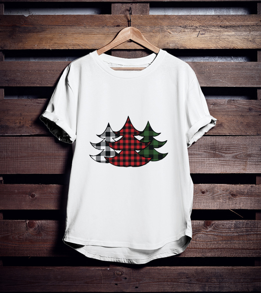 Plaid Christmas Tree Red Green Black White Xmas T-Shirt