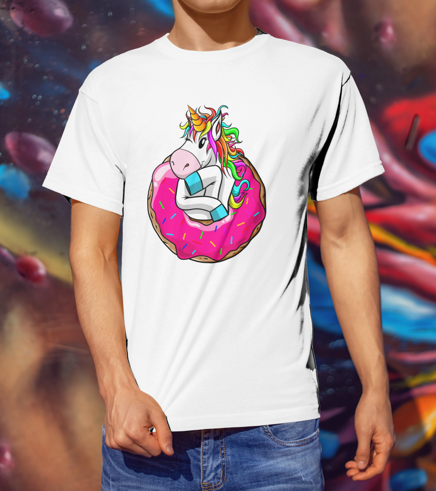 Unicorn Donut Cake Rainbow Horn Pink Sprinkles T-Shirt