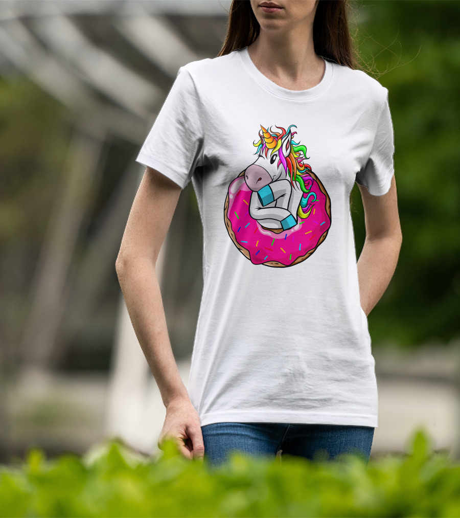 Unicorn Donut Cake Rainbow Horn Pink Sprinkles T-Shirt
