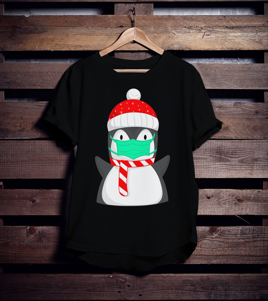 Pineguine Masked Penguin In Winter Hat And Scarf T-Shirt