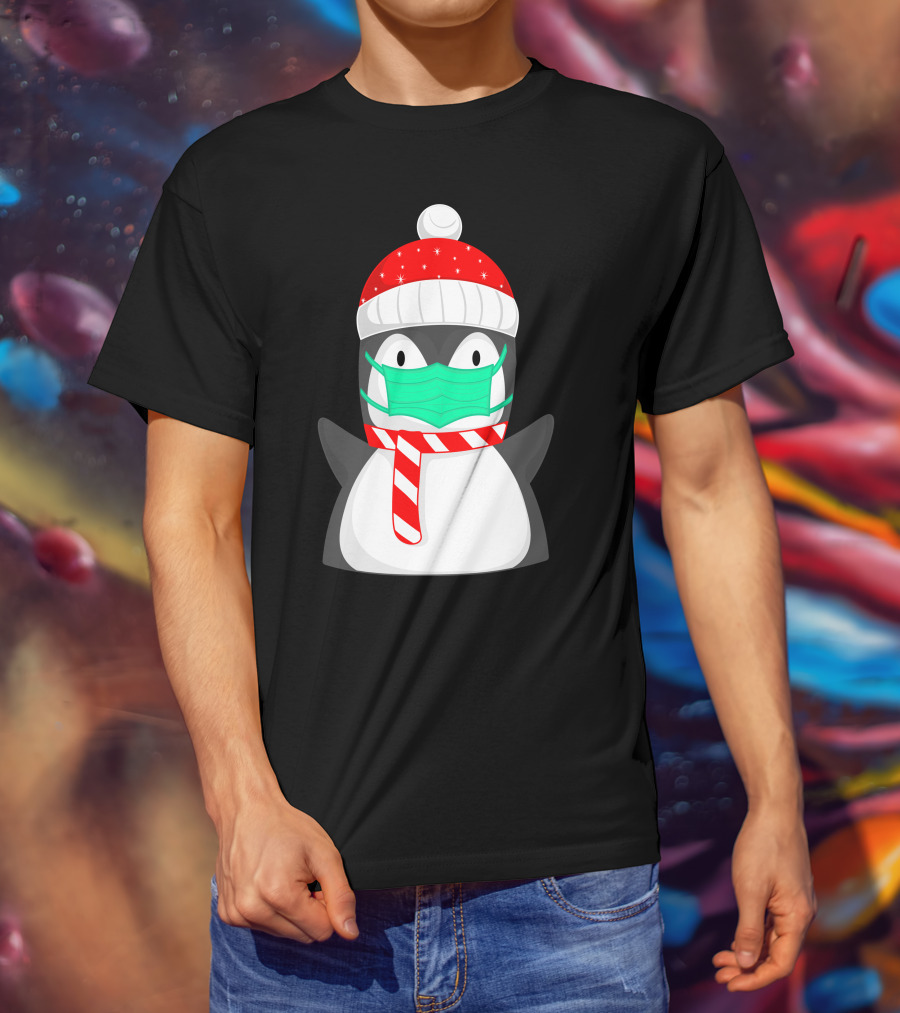 Pineguine Masked Penguin In Winter Hat And Scarf T-Shirt