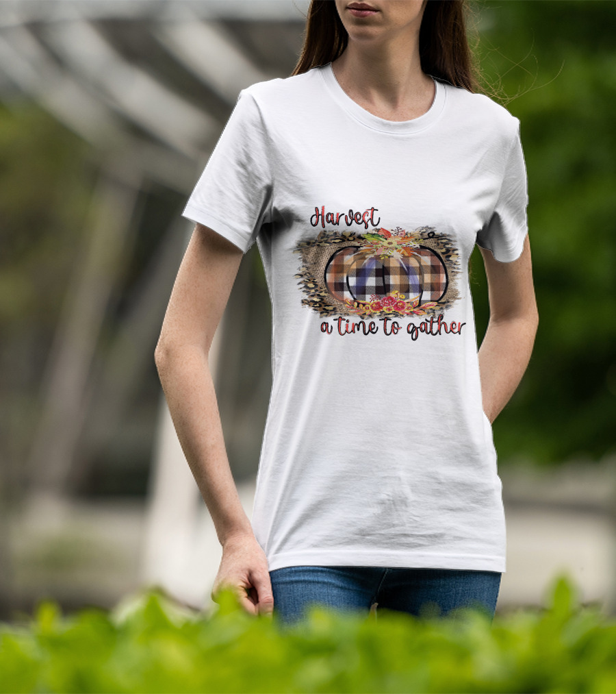 Harvest A Time To Gather Plaid Pumpkin Floral Arrangement T-Shirt
