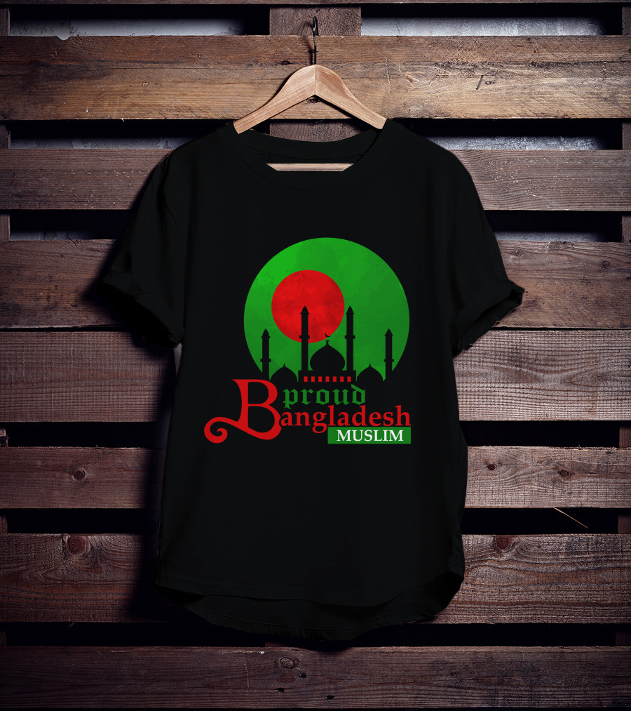 Proud Bangladesh Muslim Mosque Silhouette Flag T-Shirt