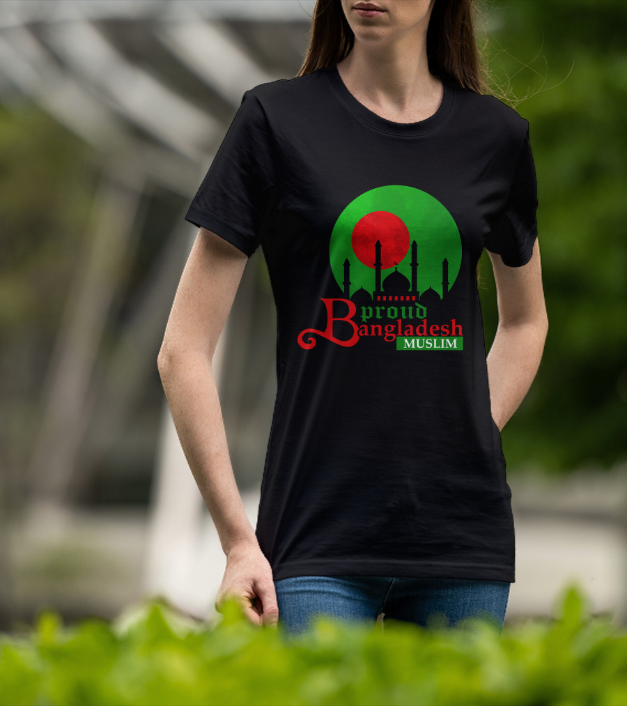 Proud Bangladesh Muslim Mosque Silhouette Flag T-Shirt