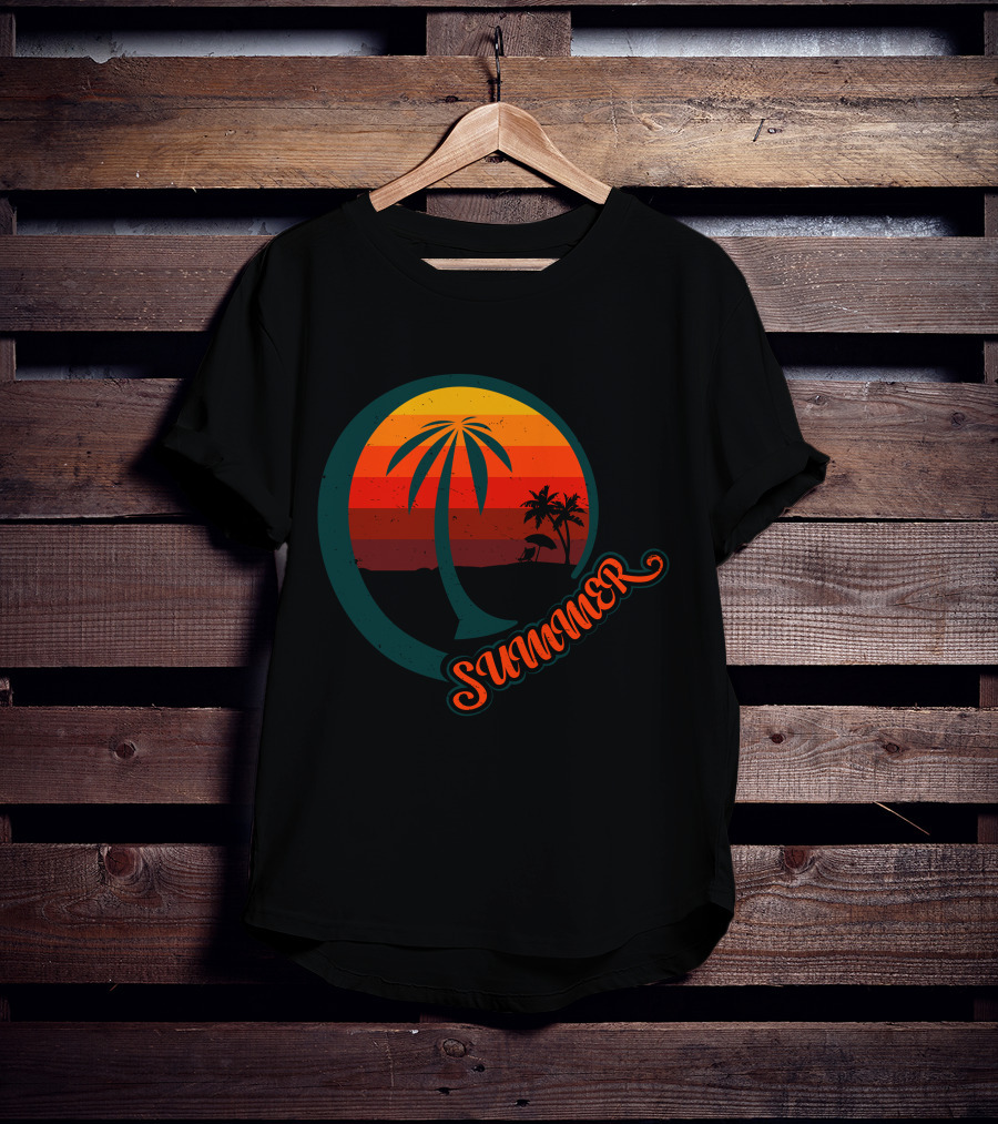 Summer Palm Sunset Beach Scene T-Shirt