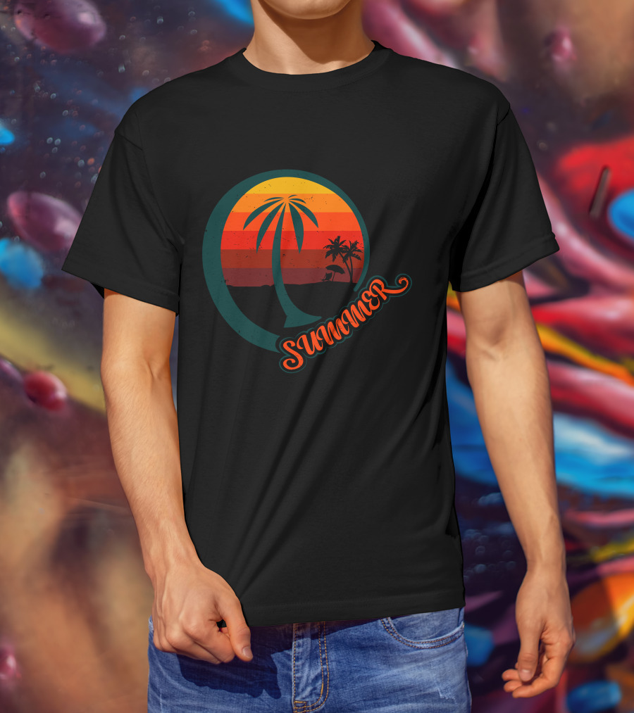 Summer Palm Sunset Beach Scene T-Shirt