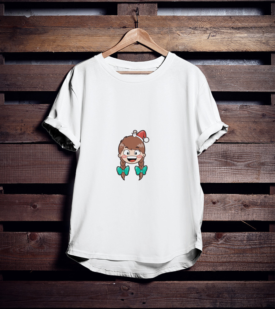 Santy Girl Cute Cartoon With Santa Hat And Snowman T-Shirt