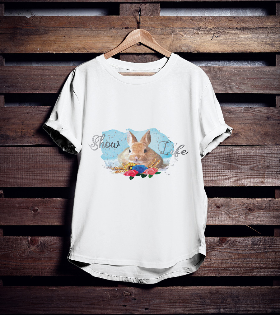 Show Life Bunny Watercolor With Floral Accents T-Shirt