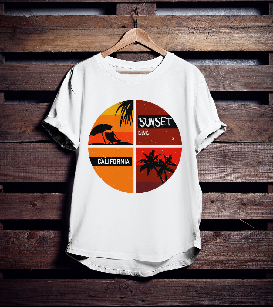 Sunset BLVD California Palm Trees And Beach Chair T-Shirt