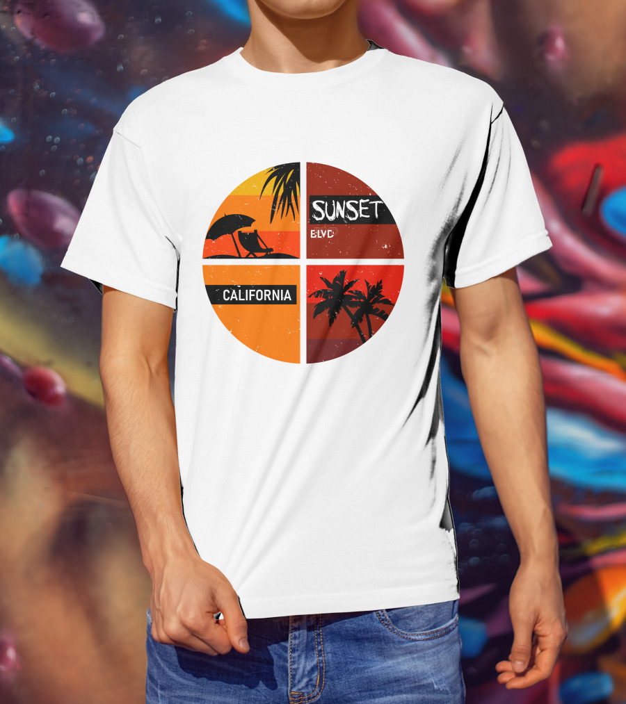 Sunset BLVD California Palm Trees And Beach Chair T-Shirt