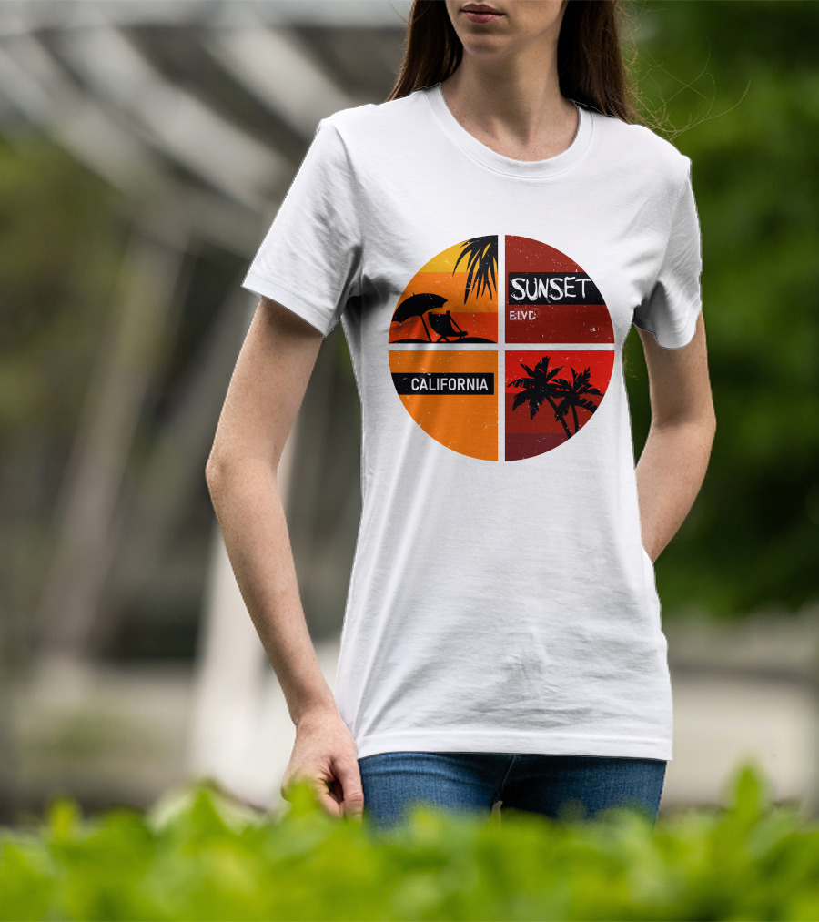 Sunset BLVD California Palm Trees And Beach Chair T-Shirt