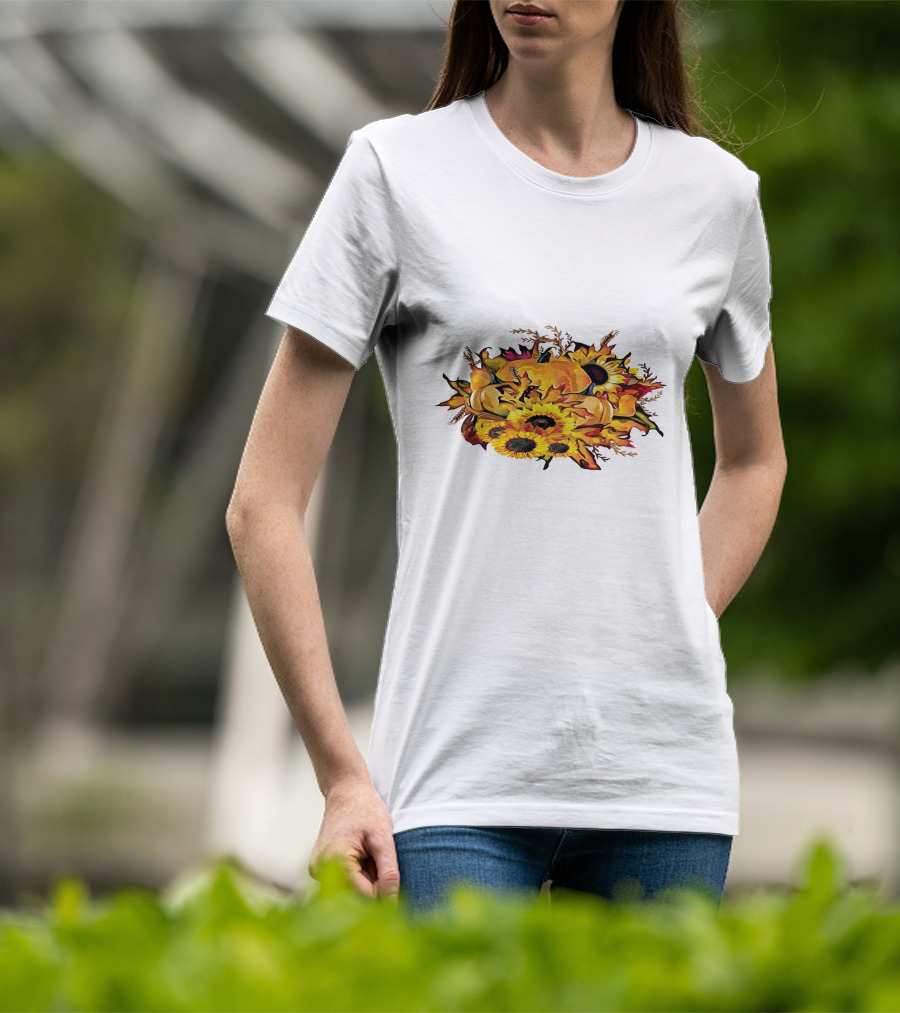Thanksgiving Pumpkins Sunflower Fall Harvest Arrangement T-Shirt