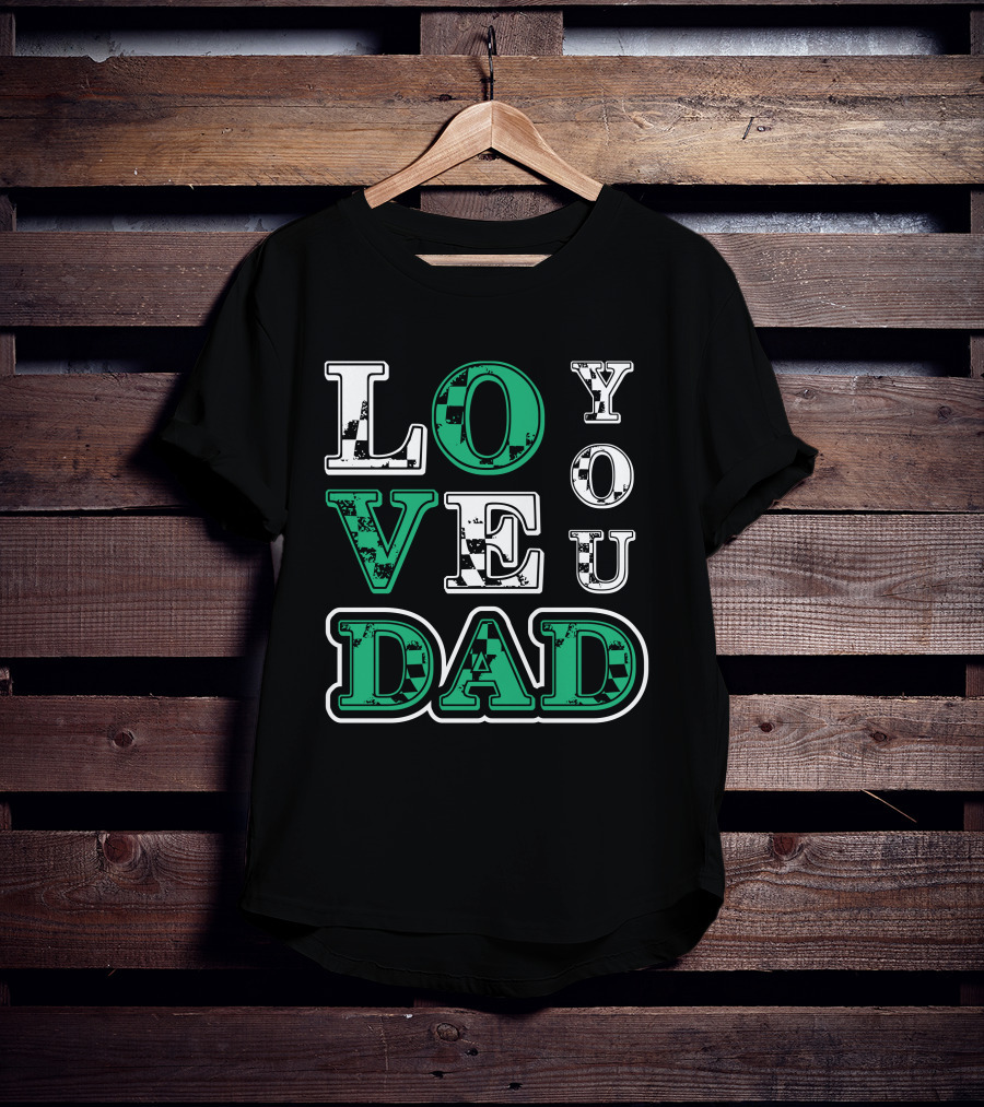 LOVE YOU DAD Fathers Day Plaid Text T-Shirt