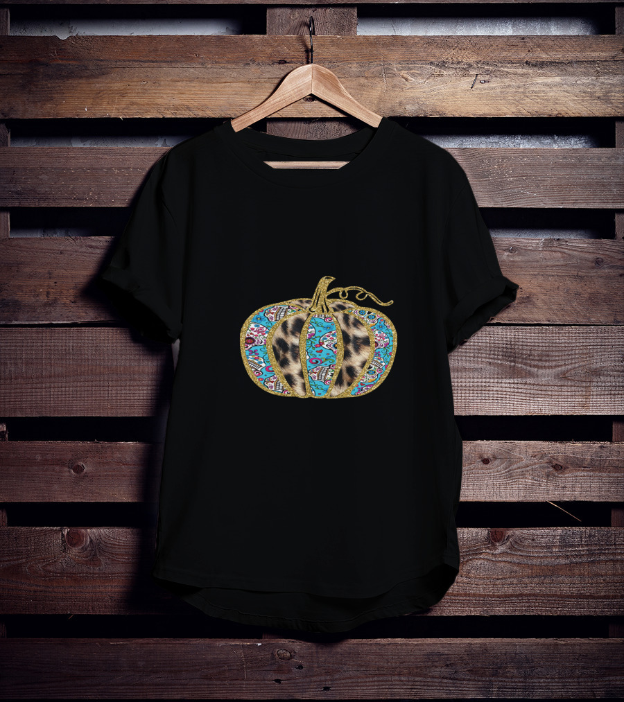 Leopard Turquoise Sugar Skull Pattern Pumpkin T-Shirt