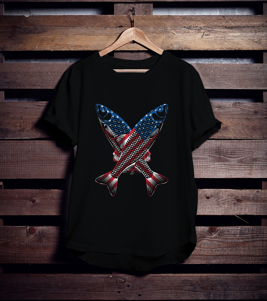 USA Fishing Flag With Patriotic Fish For Fisherman T-Shirt