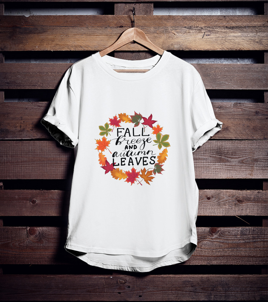Fall Breeze And Autumn Leaves Circle Of Colorful Maple And Seasonal Foliage T-Shirt