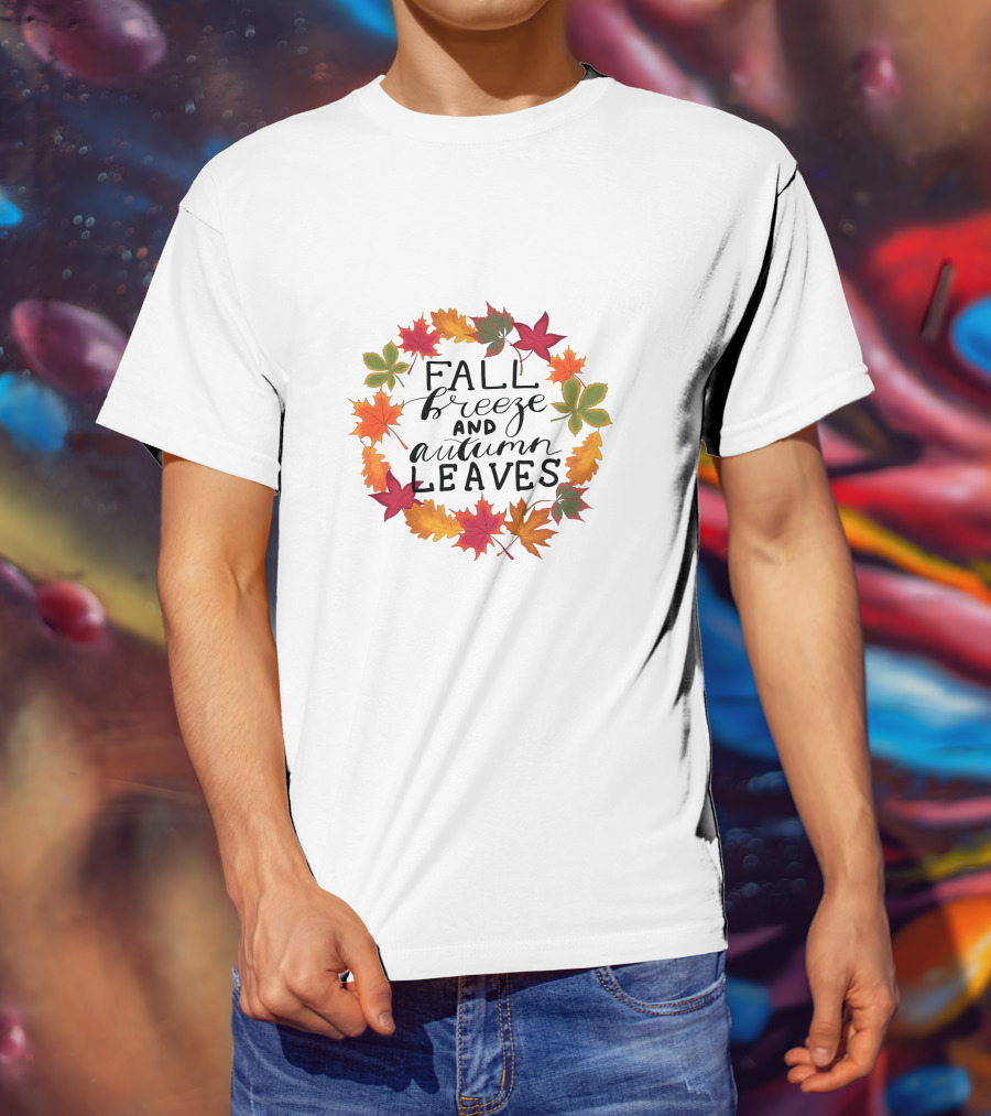 Fall Breeze And Autumn Leaves Circle Of Colorful Maple And Seasonal Foliage T-Shirt