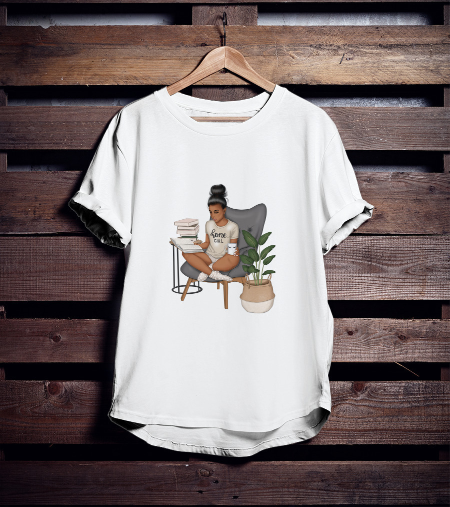 Home Girl Reading With Coffee And Plant T-Shirt
