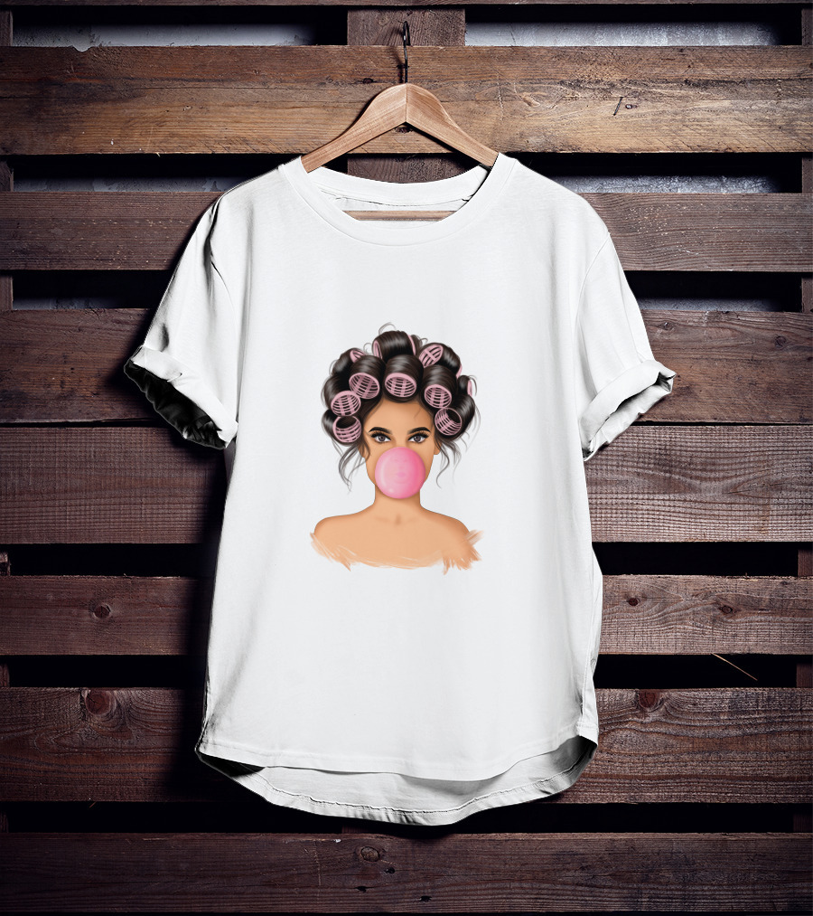 Bubble Gum Girl Hair Curlers T-Shirt