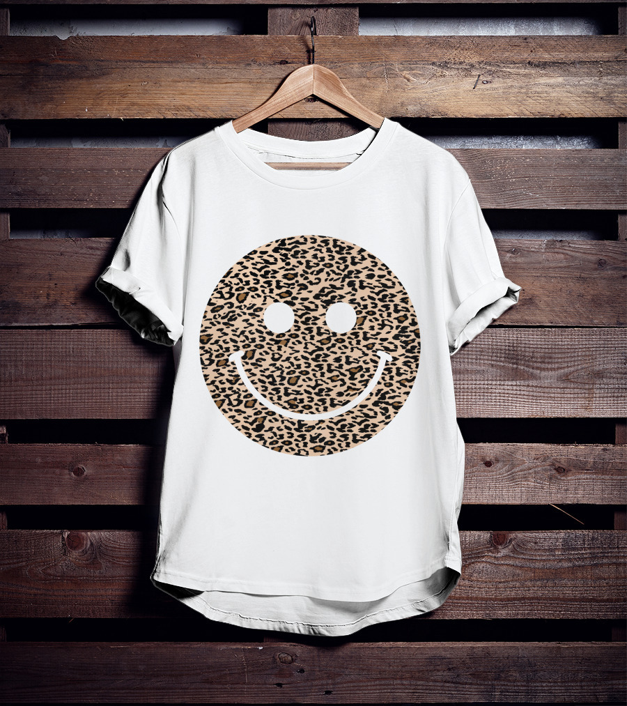 Leopard Print Happy Face T-Shirt