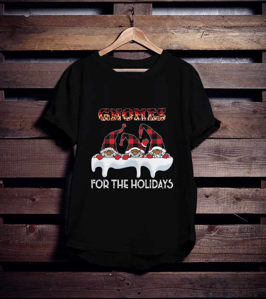 Gnomes For The Holidays Plaid Hat Christmas Cheer T-Shirt