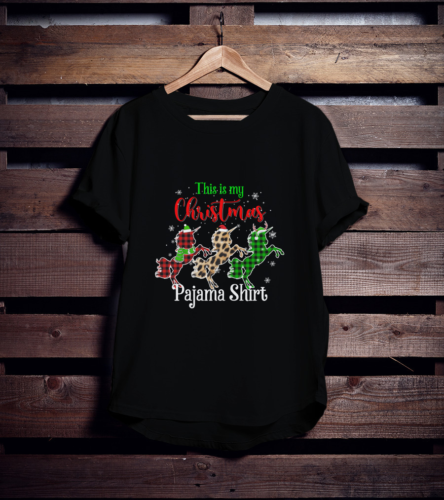 This Is My Christmas Pajama Shirt Unicorn Snowflakes Plaid Leopard T-Shirt